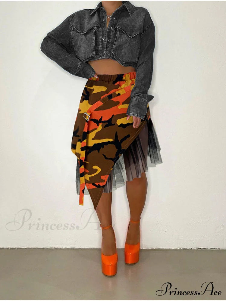 Camouflage Charming Loose Overall Orange / S Skirts