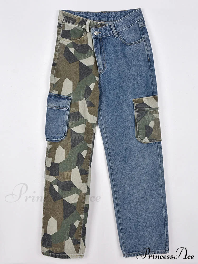 Camouflage Denim Graceful Patchwork Pants