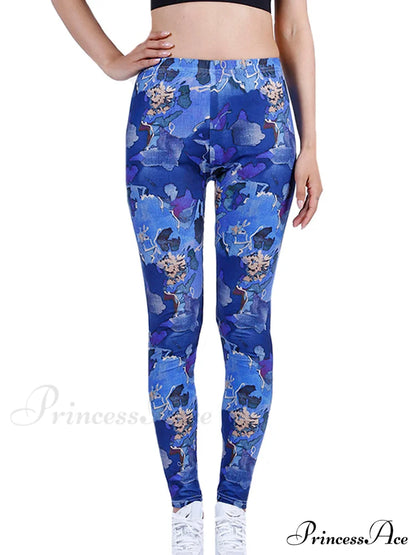 Camouflage Graffiti Style Slim Stretch Trouser Dream Blue Flower / S