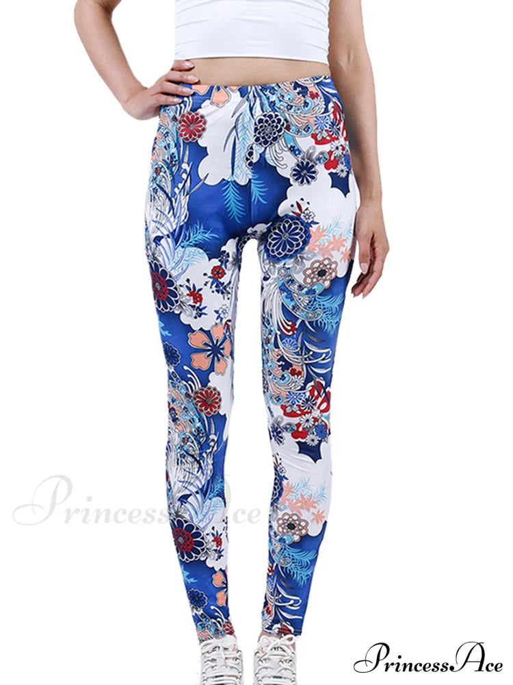 Camouflage Graffiti Style Slim Stretch Trouser Sapphire White Flora / S