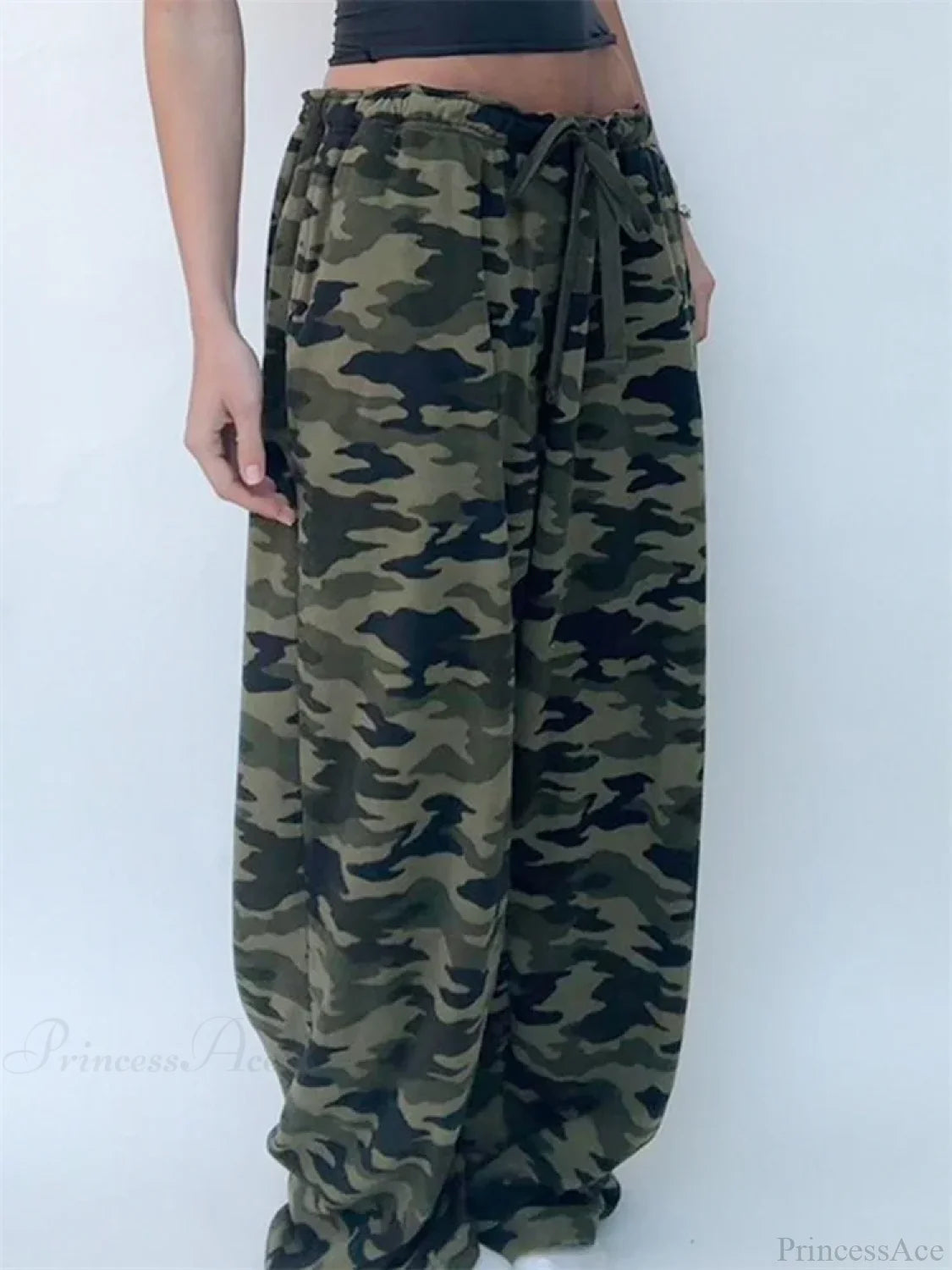 Camouflage Print Elastic Low Waist Wide Leg Pant pant-250223