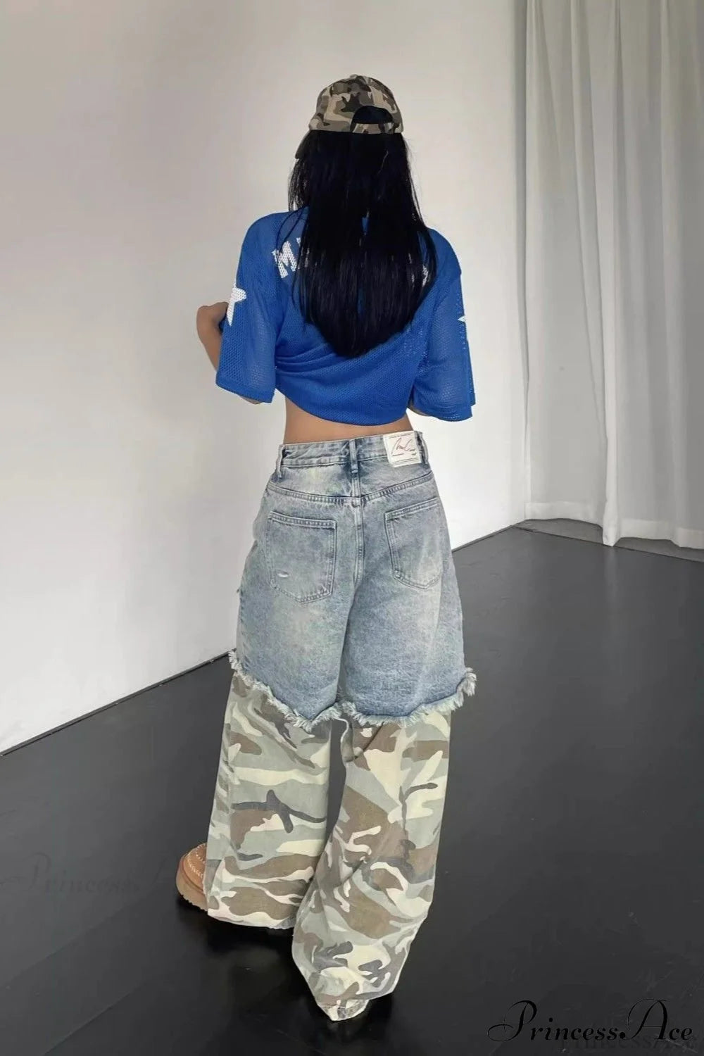 Camouflage Print Patchwork Loose Fit Streetwear Jeans