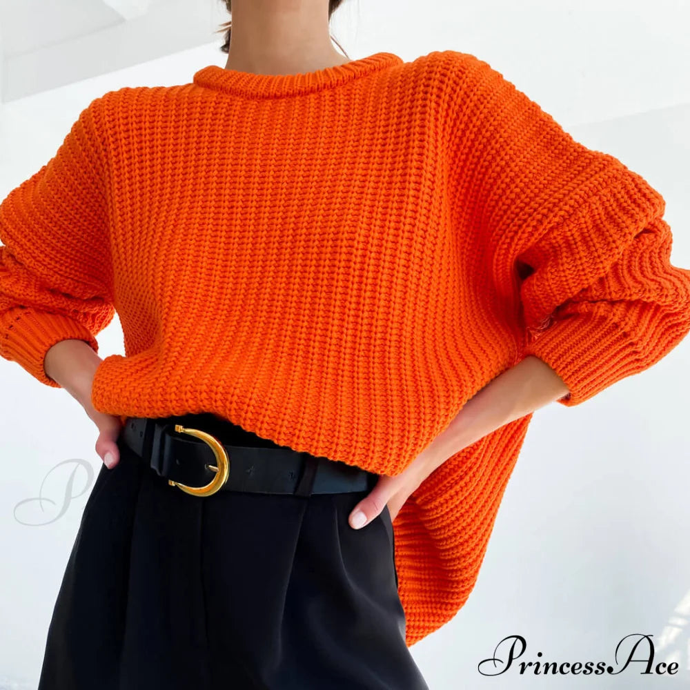 Candy Color Crewneck Pullover Modern Sweater - Light Blue S / Orange Sweaters