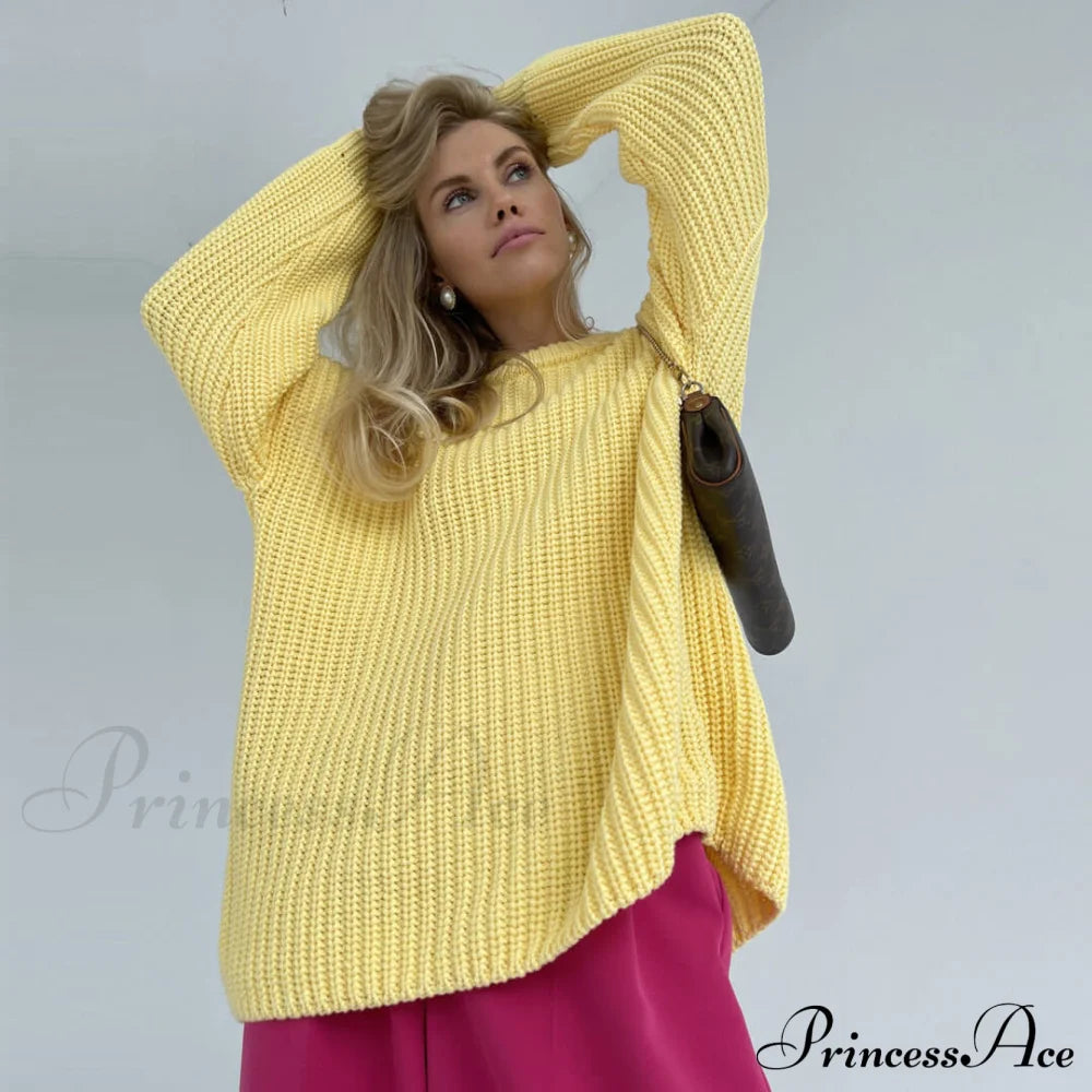 Candy Color Crewneck Trendy Pullover Sweater - Rose S / Yellow Sweaters