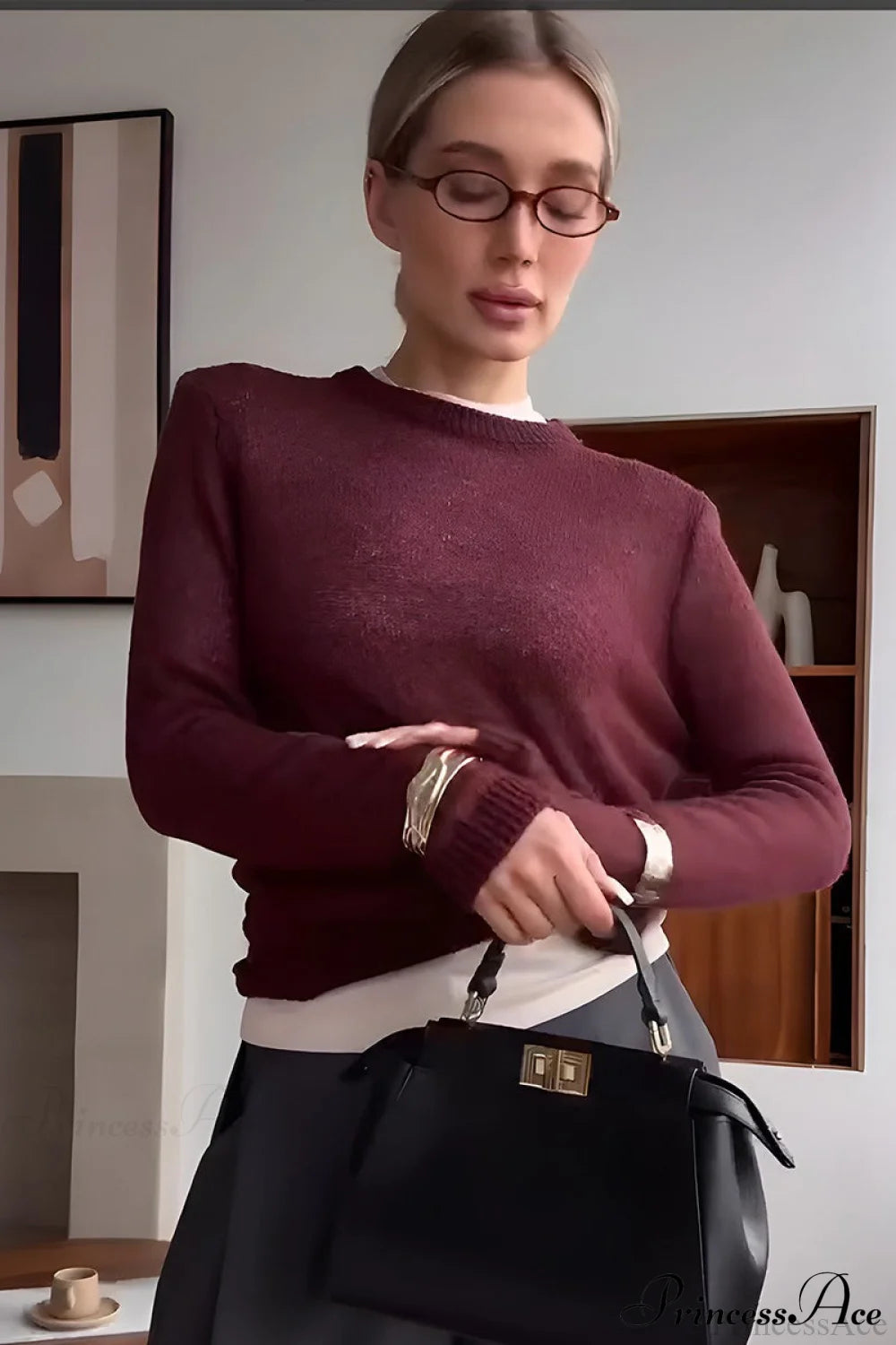 Candy Pastels Sheer Crew Neck Lightweight Knit Top Jujube / S