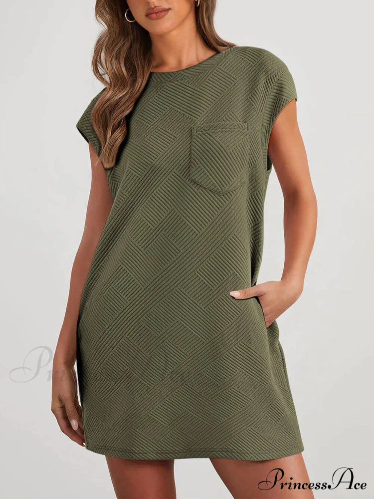 Cap Sleeve Crew Neck Graceful Casual Loose Basic Mini Dress Dresses