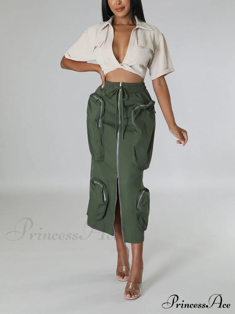 Cargo Pocket Graceful Micro Mini Skirt Green / S Skirts