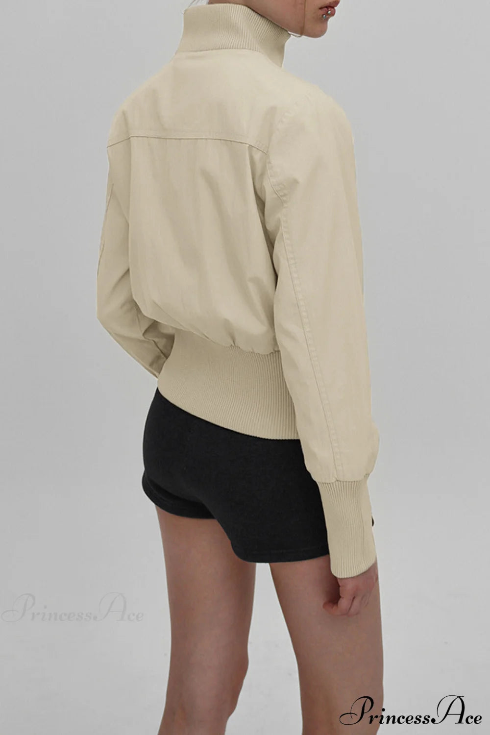 Cargo Zip Pocket Stand Collar Waist Casual Jacket
