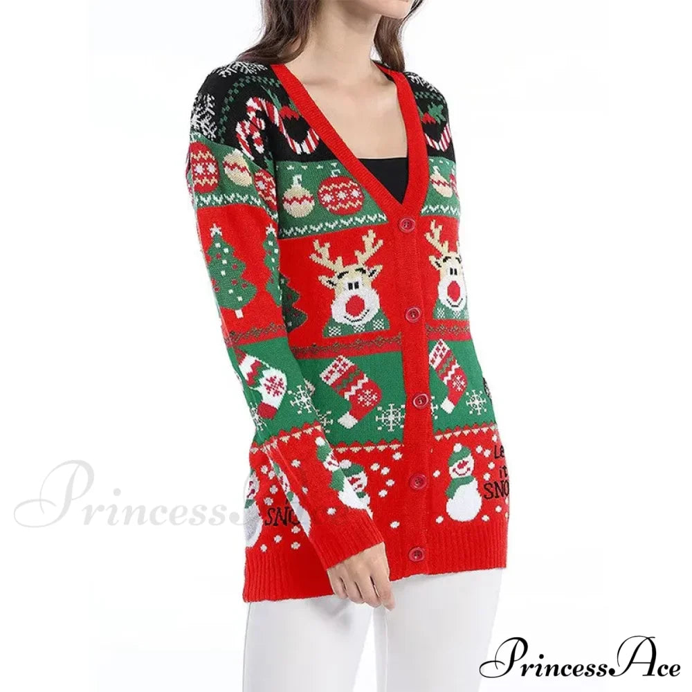 Cartoon Deer Snowman Christmas Cardigan Cardigan-241208