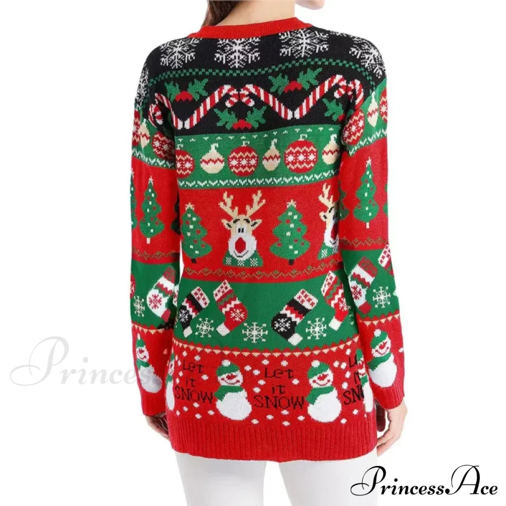 Cartoon Deer Snowman Christmas Cardigan Cardigan-241208