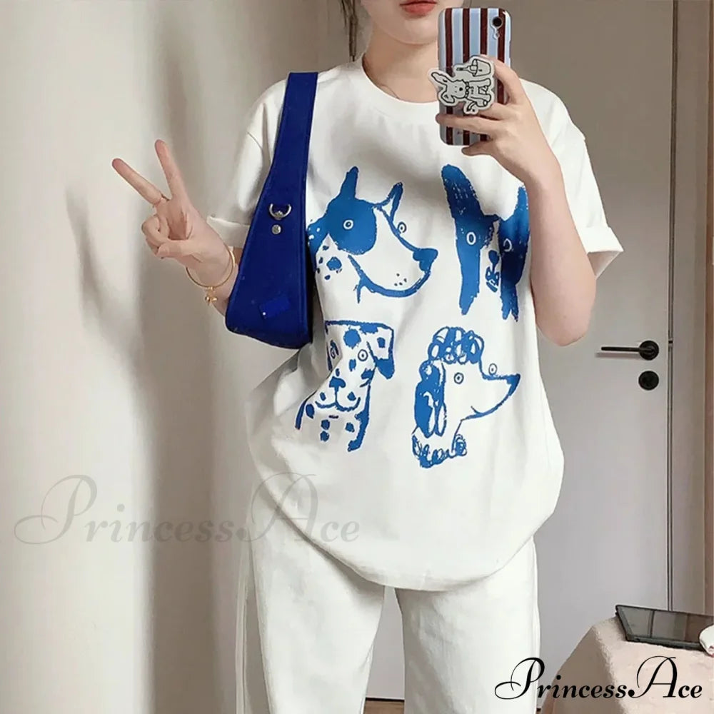 Cartoon Dog Stylish Graphic Top Cotton Tees