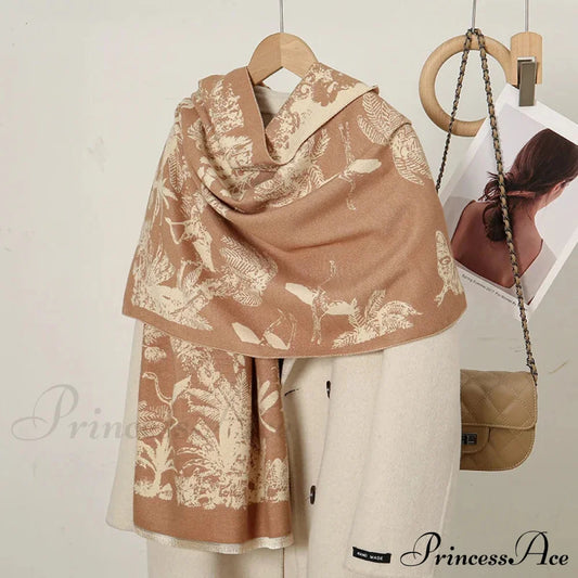 Cashmere Floral Print Winter Blanket Wrap Scarf Camle Scarfs-L