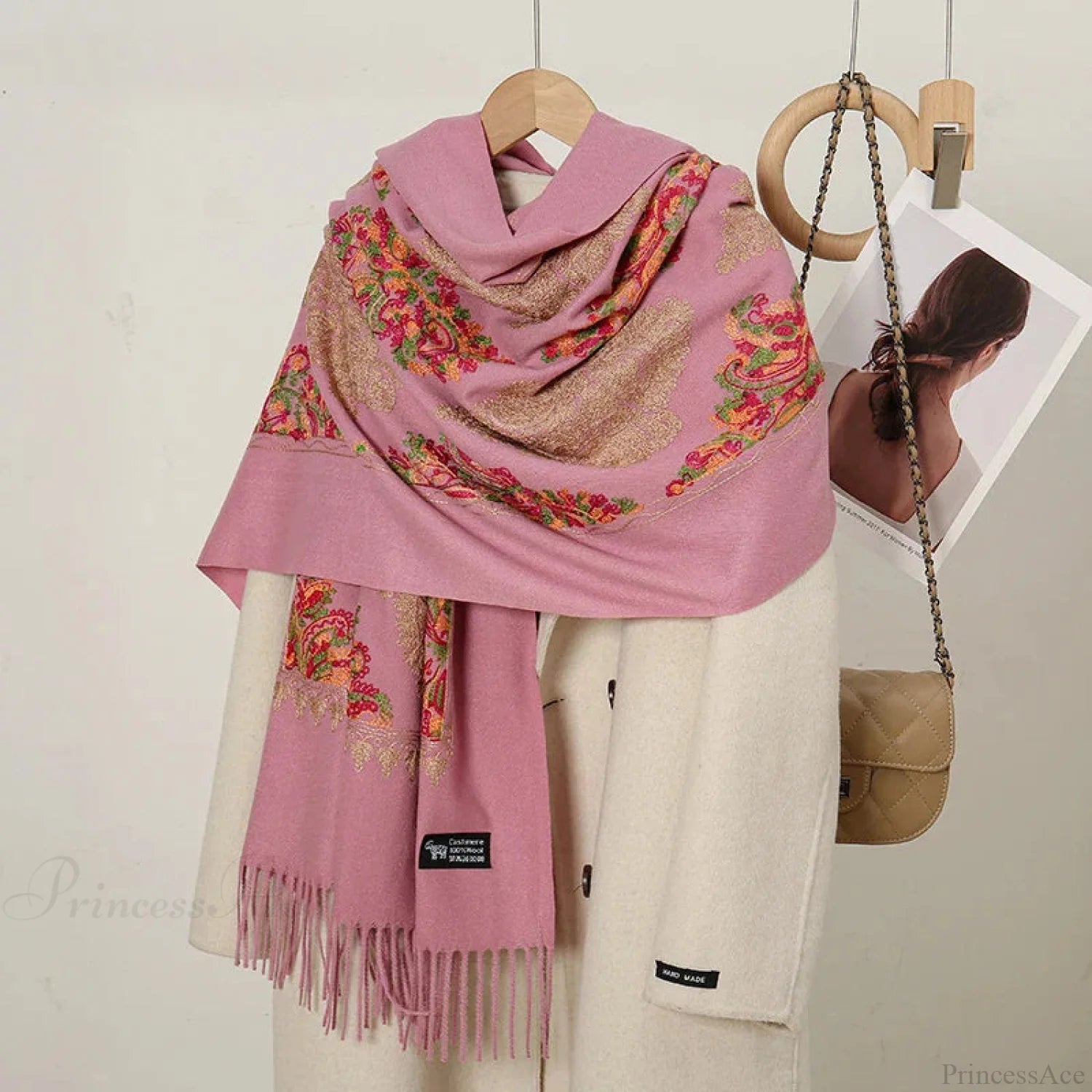 Cashmere Floral Print Winter Blanket Wrap Scarf Pink Scarfs-L