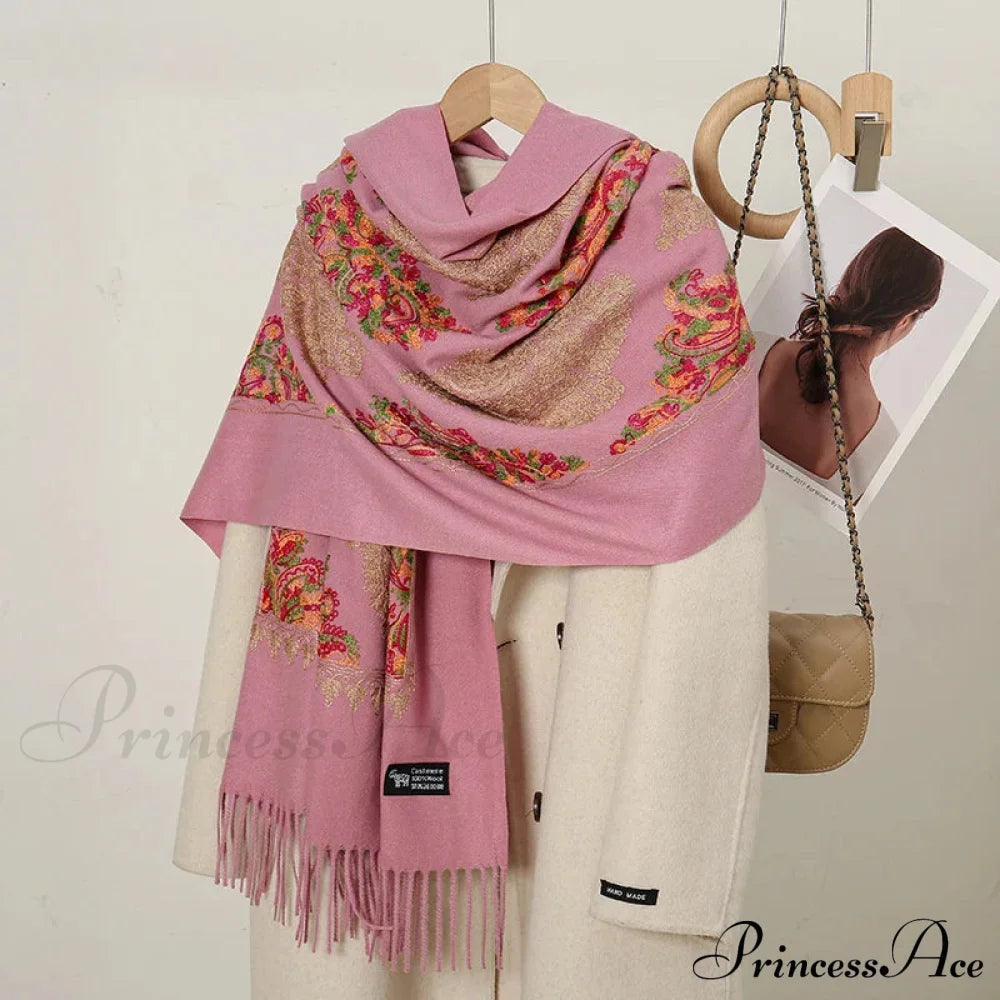 Cashmere Floral Print Winter Blanket Wrap Scarf Pink Scarfs-L