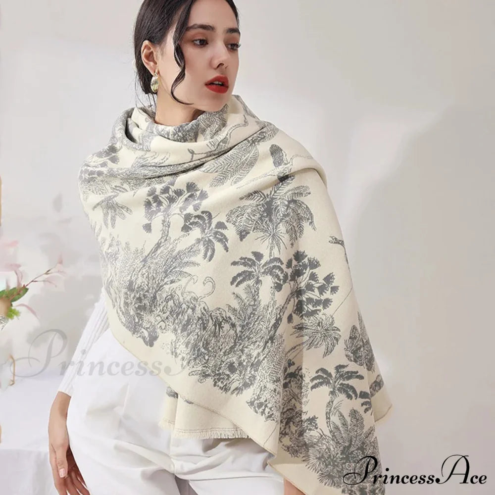 Cashmere Floral Print Winter Blanket Wrap Scarf Scarfs-L