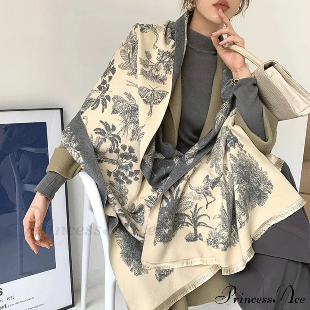 Cashmere Floral Print Winter Blanket Wrap Scarf Scarfs-L