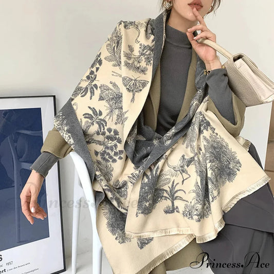 Cashmere Floral Print Winter Blanket Wrap Scarf Scarfs-L