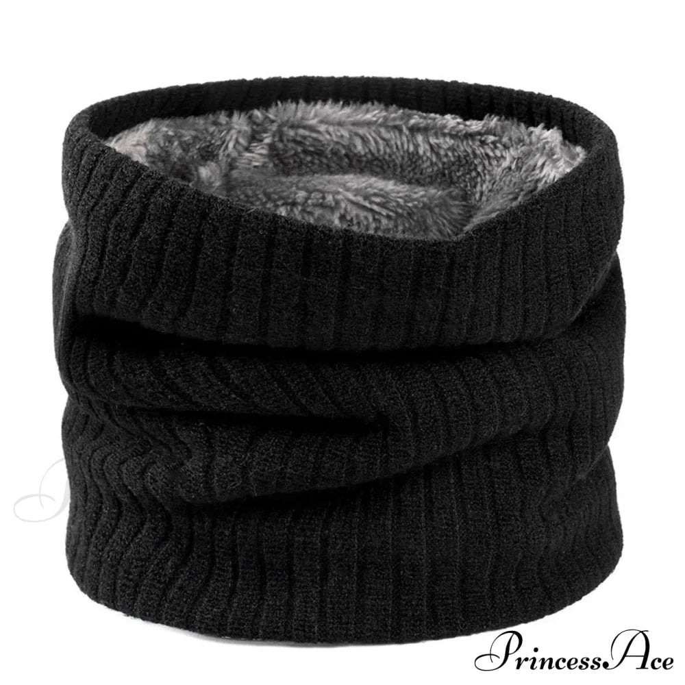 Cashmere Knit Ring Wool Neck Warmer Scarf For Women Black Scarfs-L