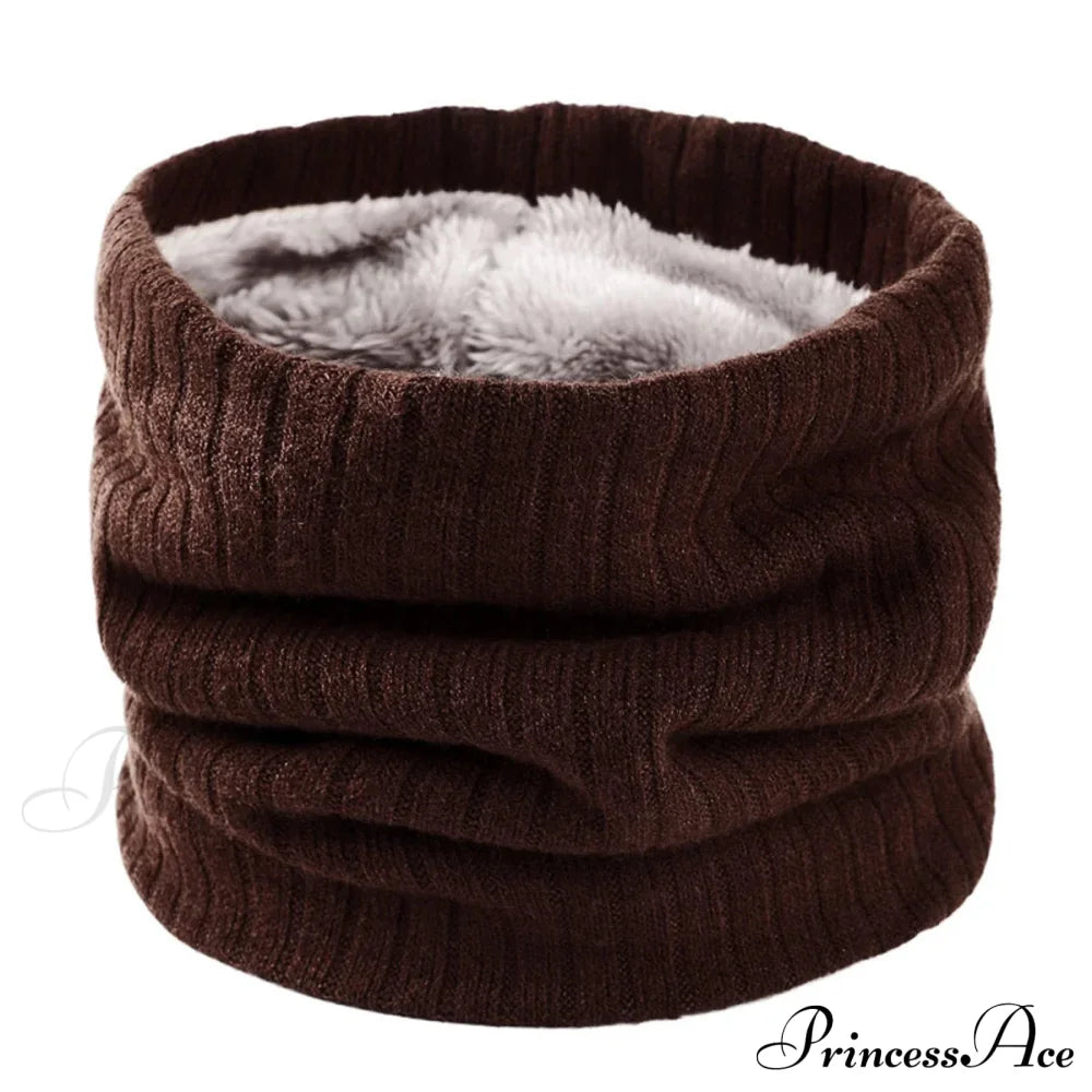 Cashmere Knit Ring Wool Neck Warmer Scarf For Women Brown Scarfs-L