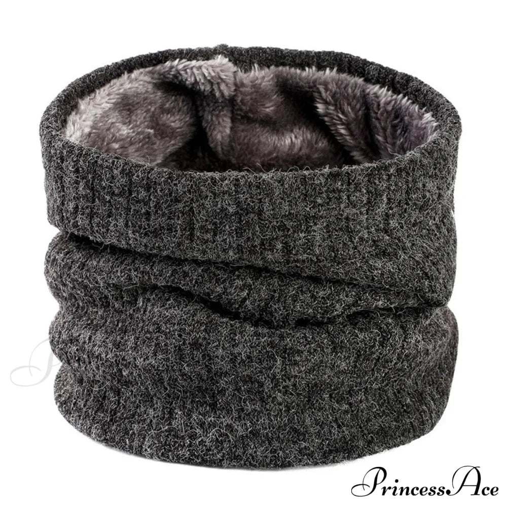 Cashmere Knit Ring Wool Neck Warmer Scarf For Women Dark Grey Scarfs-L