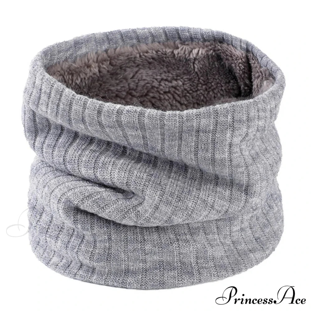 Cashmere Knit Ring Wool Neck Warmer Scarf For Women Grey Scarfs-L