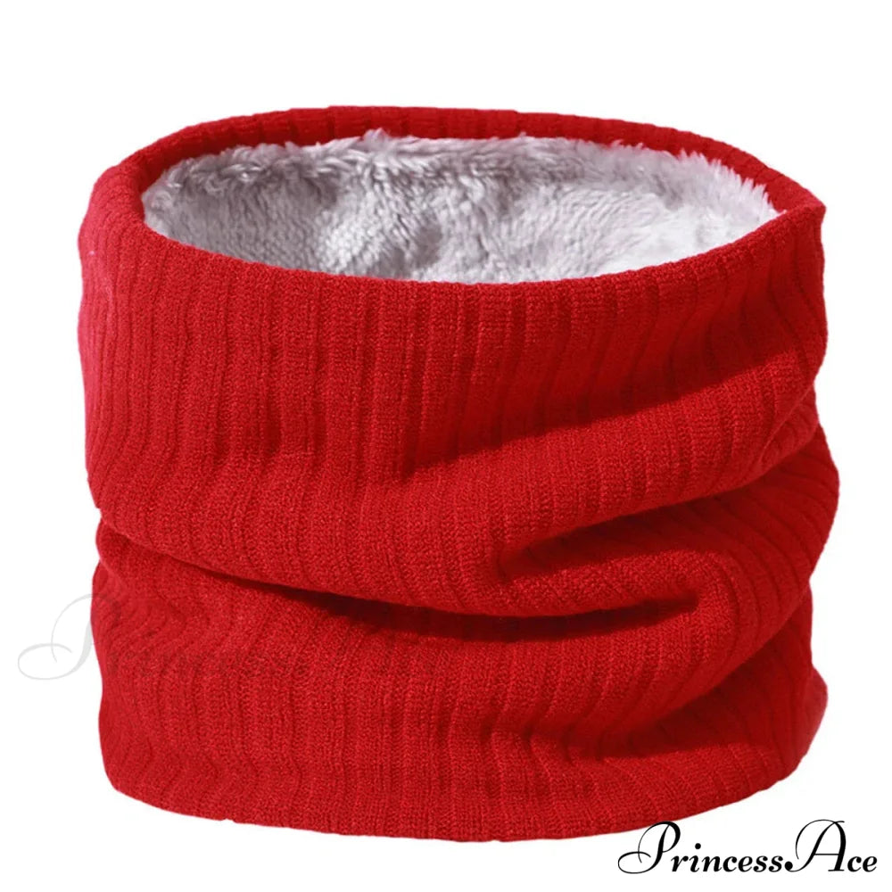 Cashmere Knit Ring Wool Neck Warmer Scarf For Women Red Scarfs-L