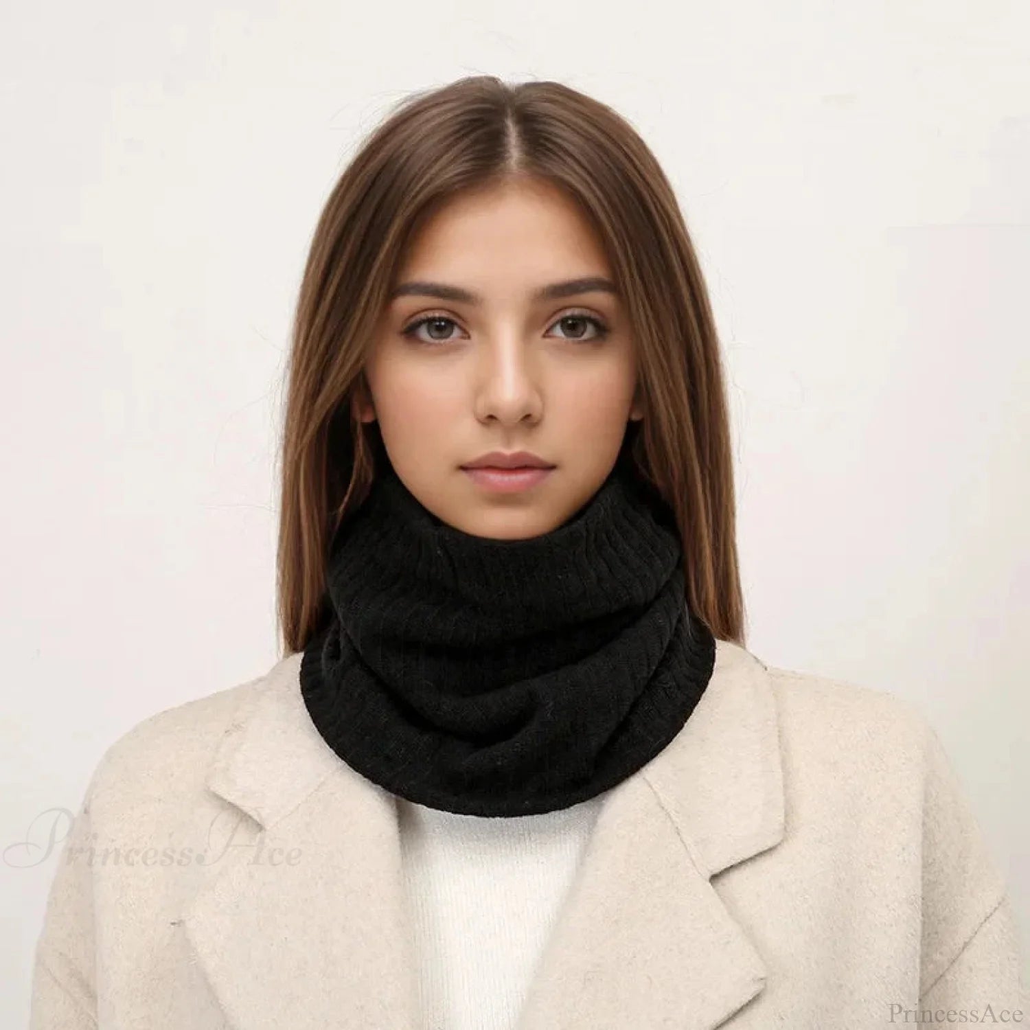 Cashmere Knit Ring Wool Neck Warmer Scarf For Women Scarfs-L