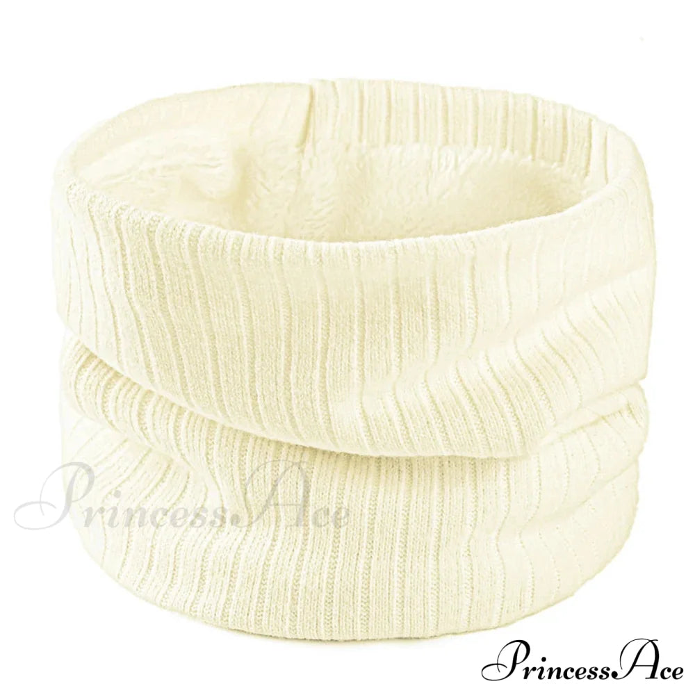 Cashmere Knit Ring Wool Neck Warmer Scarf For Women White Scarfs-L