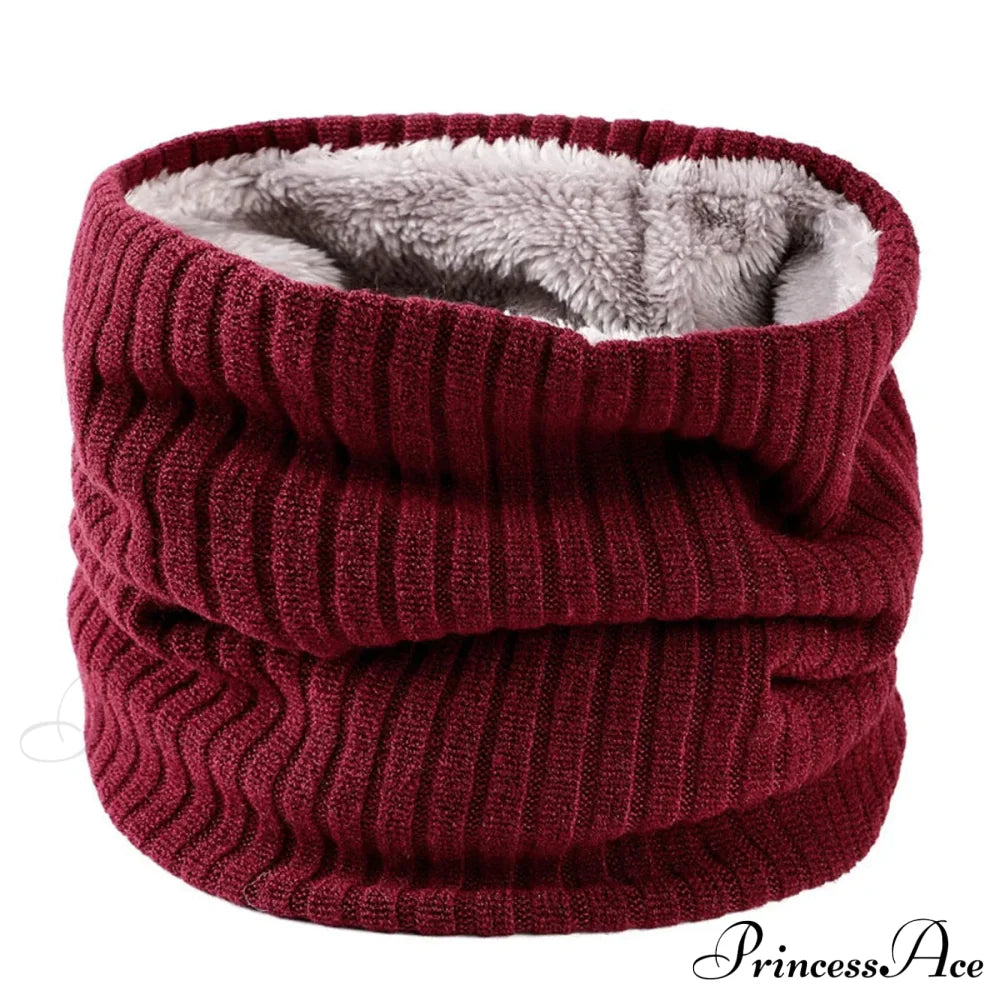 Cashmere Knit Ring Wool Neck Warmer Scarf For Women Wine Red Scarfs-L