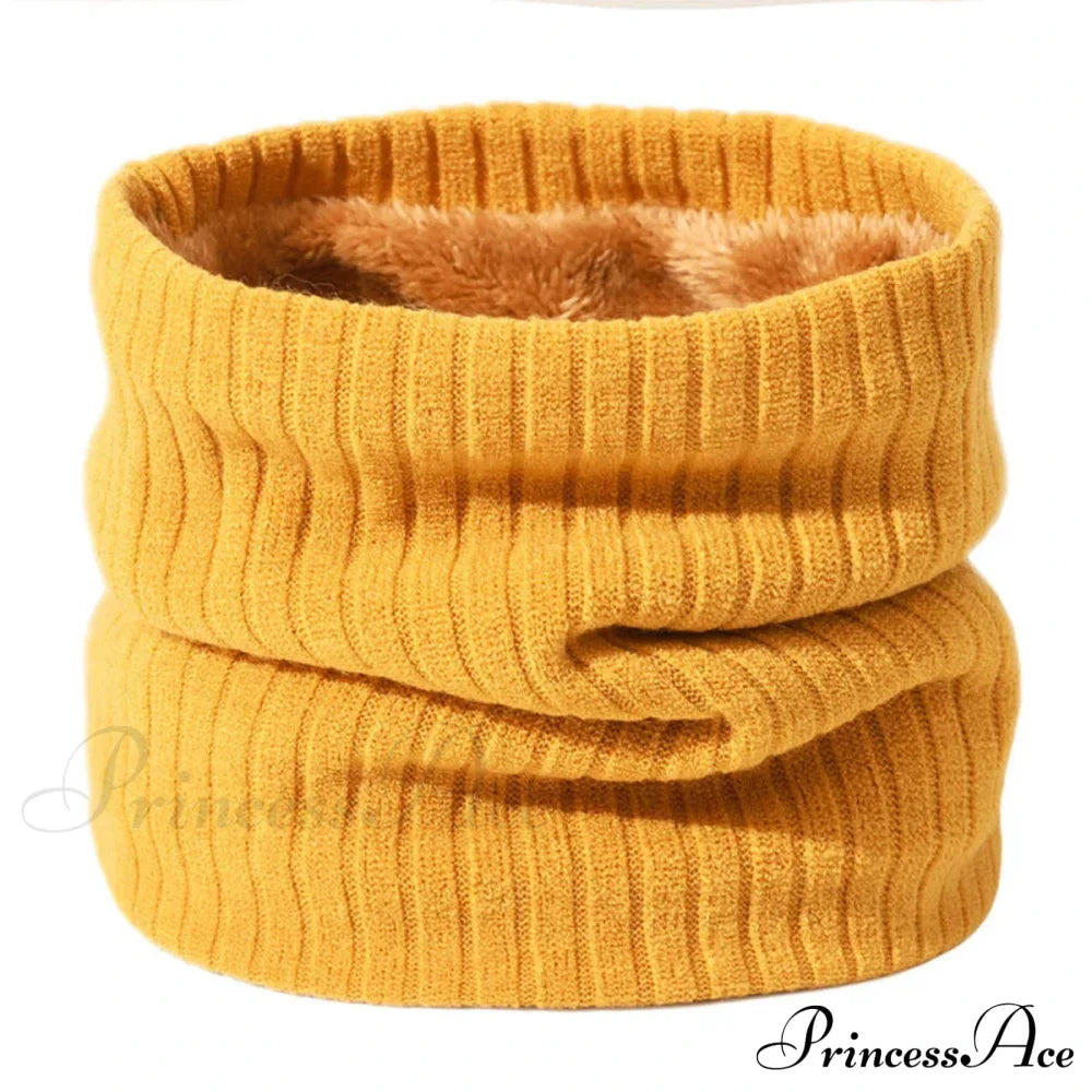 Cashmere Knit Ring Wool Neck Warmer Scarf For Women Yellow Scarfs-L