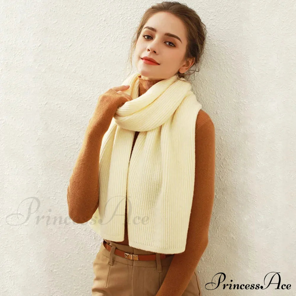 Cashmere Rib Knit Winter Scarf - Long Muffler For Women Beige Yellow / L170Cm W30Cm Scarfs-L