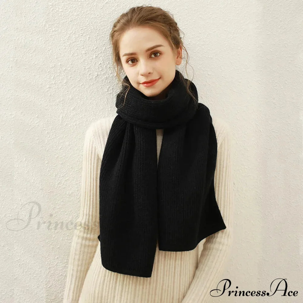 Cashmere Rib Knit Winter Scarf - Long Muffler For Women Black / L170Cm W30Cm Scarfs-L