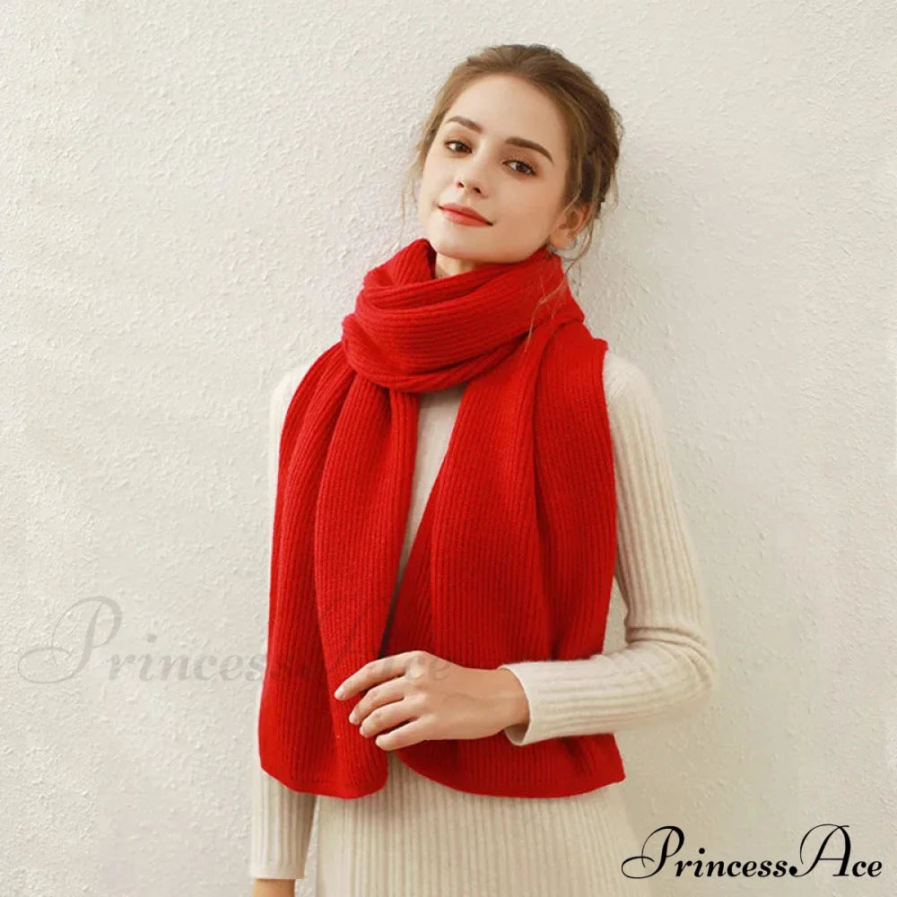 Cashmere Rib Knit Winter Scarf - Long Muffler For Women Flame Red / L170Cm W30Cm Scarfs-L