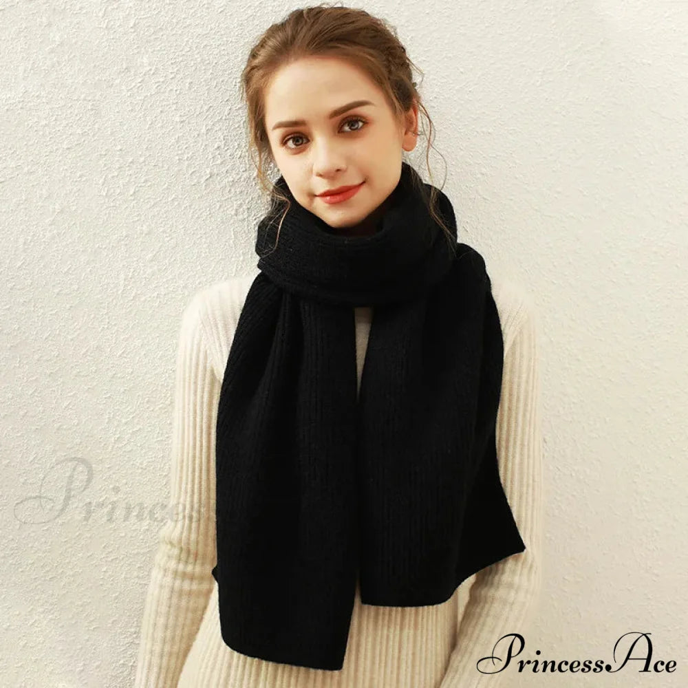 Cashmere Scarf For Women - Thick And Warm Winter Black / L170Cm W30Cm Scarfs-L