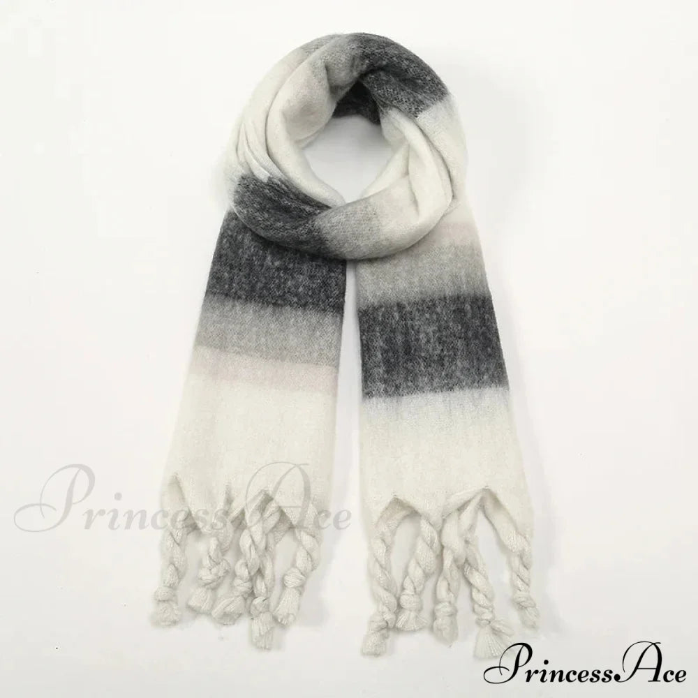 Cashmere Thick Warm Blanket Colorful Plaid With Long Tassels Soft Wrap Scarf Grey- White Scarfs-L