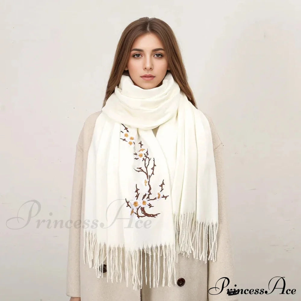 Cashmere Winter Flower Pashmina Shawl With Tassels Scarfs-L