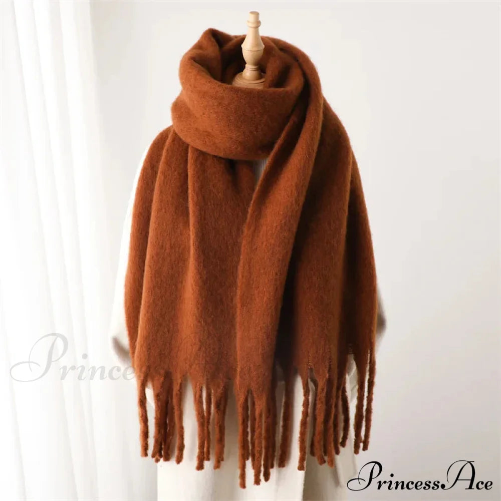 Cashmere Winter Pashmina Blanket Wrap - Thick And Soft Scarf Brown Scarfs-L