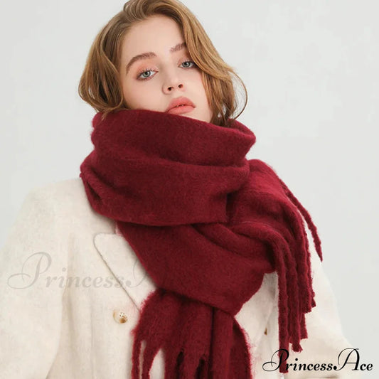 Cashmere Winter Pashmina Blanket Wrap - Thick And Soft Scarf Burgendy Scarfs-L