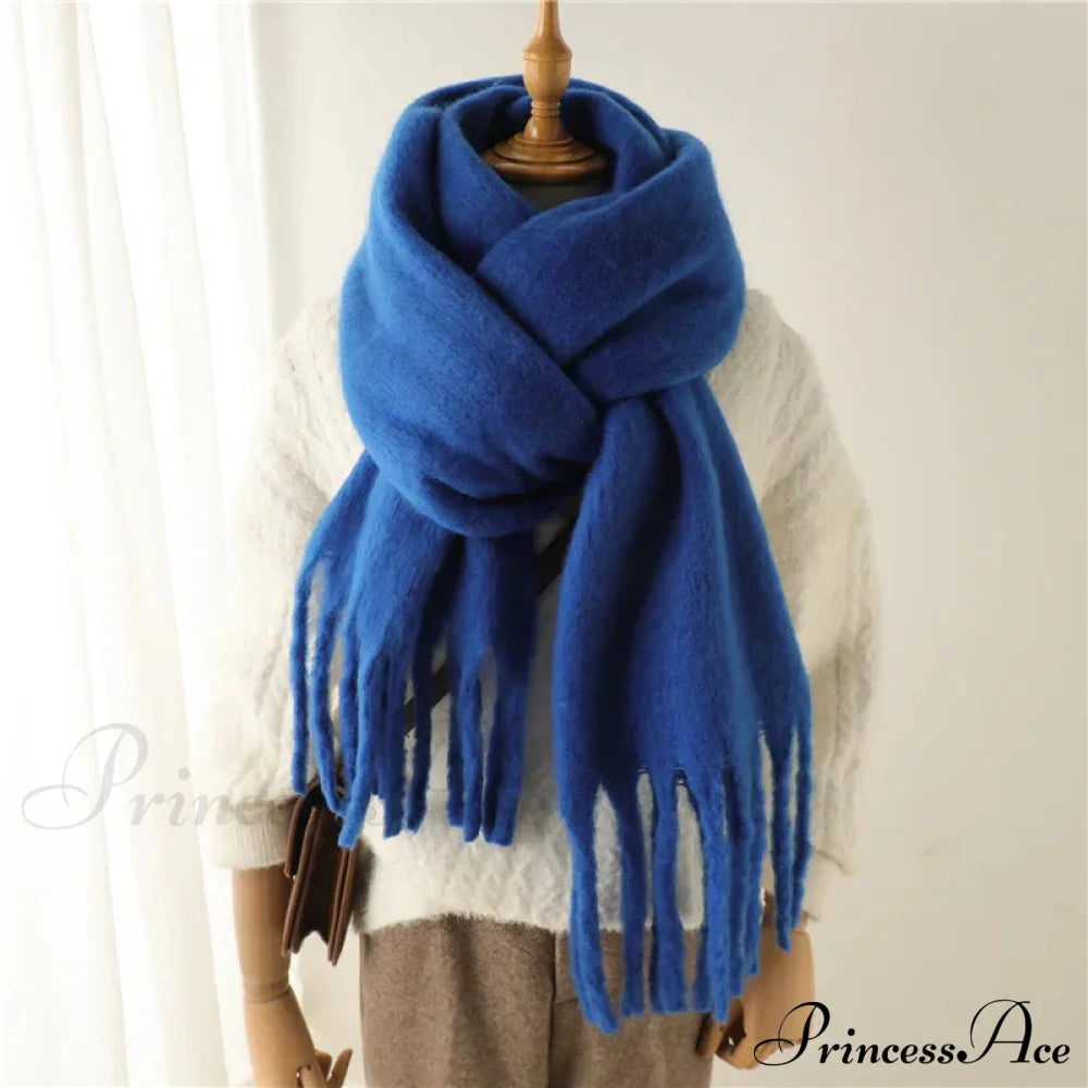 Cashmere Winter Pashmina Blanket Wrap - Thick And Soft Scarf Dark Blue Scarfs-L