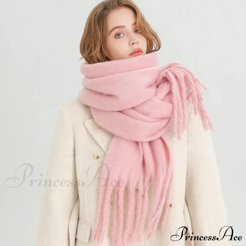 Cashmere Winter Pashmina Blanket Wrap - Thick And Soft Scarf Light Pink Scarfs-L