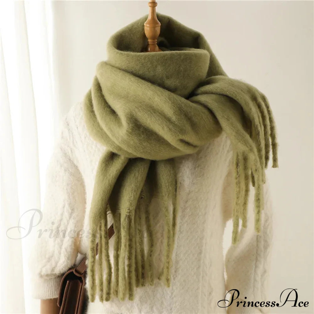 Cashmere Winter Pashmina Blanket Wrap - Thick And Soft Scarf Olive Scarfs-L