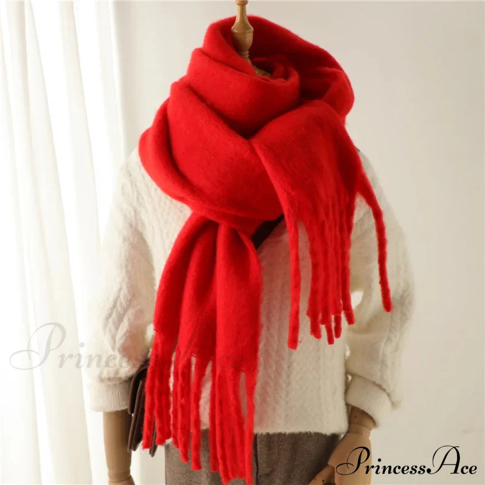 Cashmere Winter Pashmina Blanket Wrap - Thick And Soft Scarf Red Scarfs-L