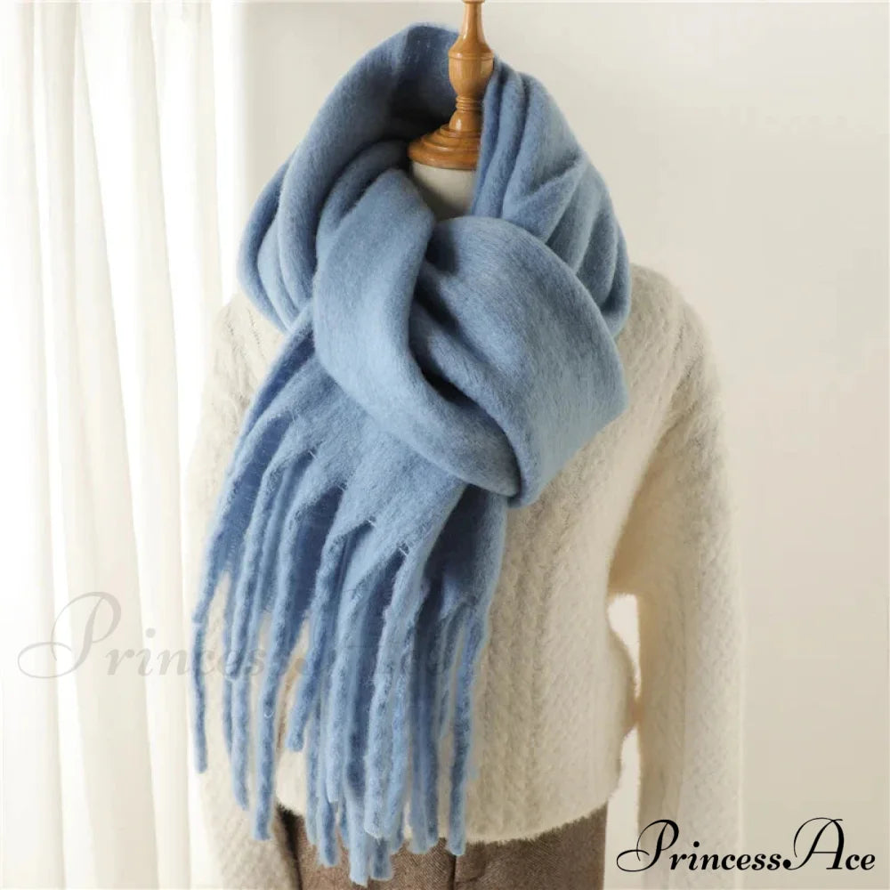 Cashmere Winter Pashmina Blanket Wrap - Thick And Soft Scarf Sky Blue Scarfs-L