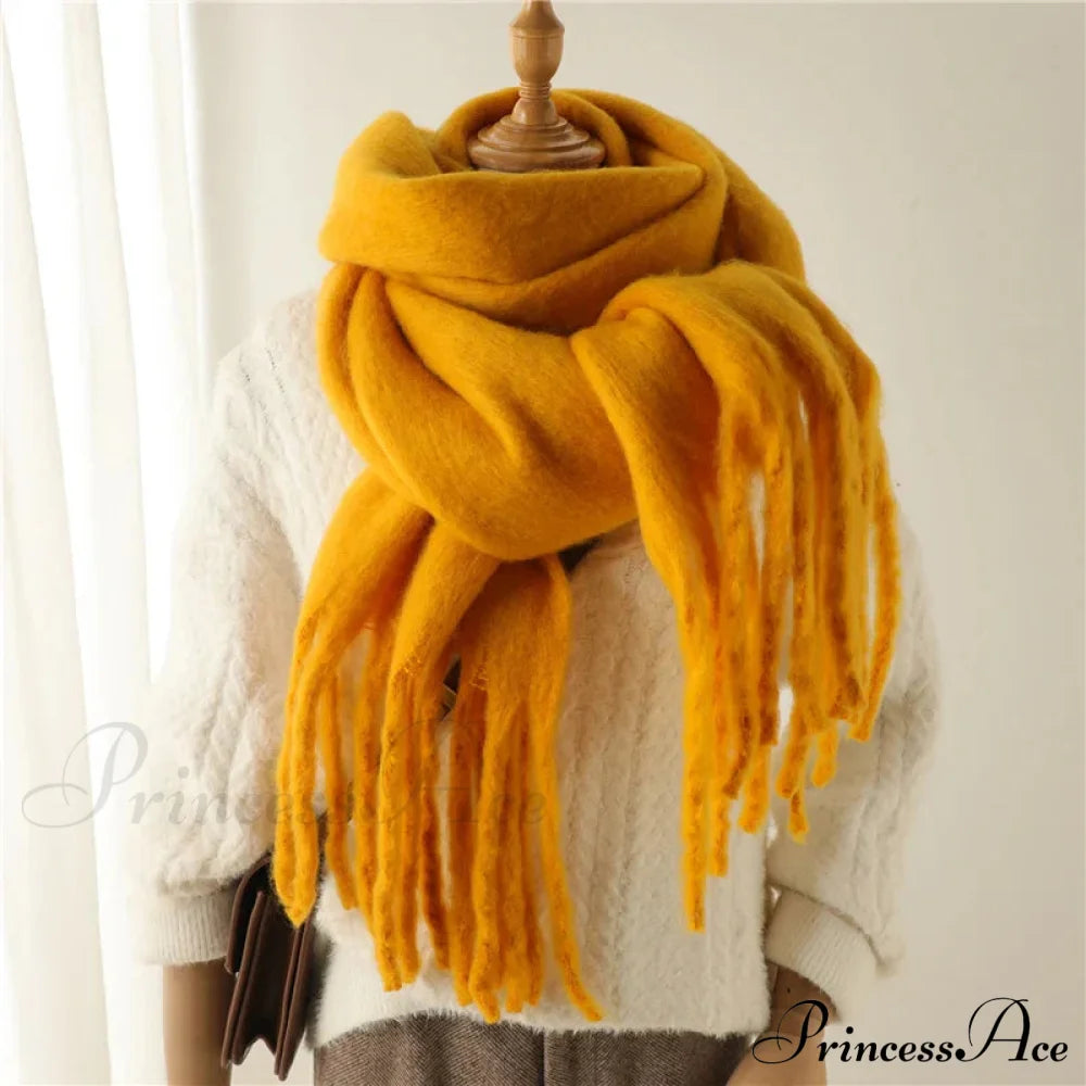 Cashmere Winter Pashmina Blanket Wrap - Thick And Soft Scarf Yellow Scarfs-L