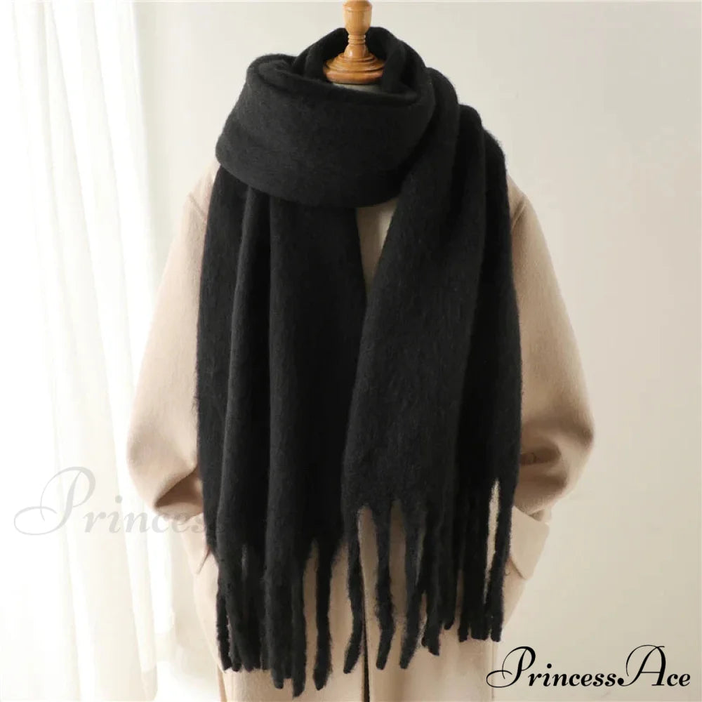 Cashmere Winter Scarf For Women - Solid Thick Soft Pashmina Wrap Black Scarfs-L