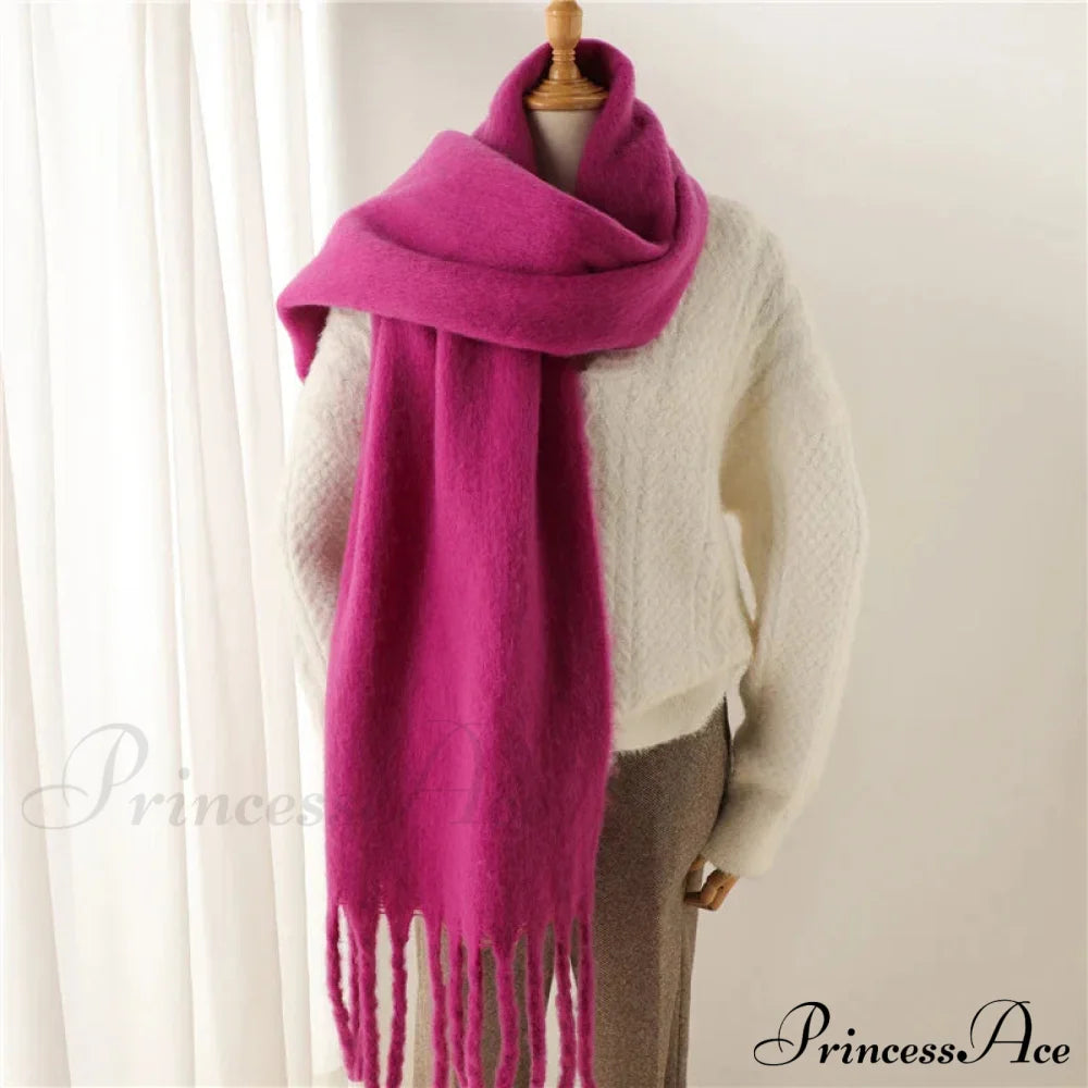 Cashmere Winter Scarf For Women - Solid Thick Soft Pashmina Wrap Rose Red Scarfs-L