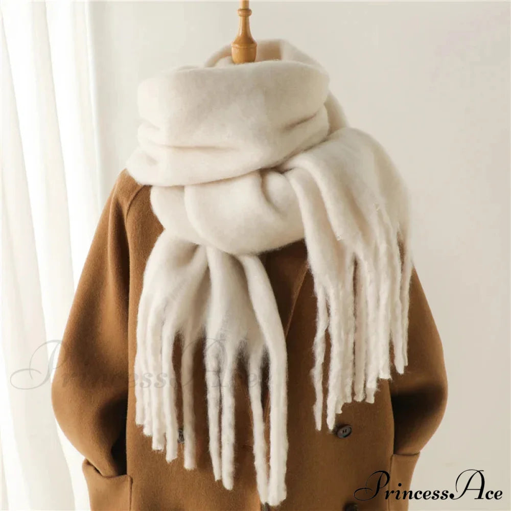 Cashmere Winter Scarf For Women - Solid Thick Soft Pashmina Wrap White Scarfs-L