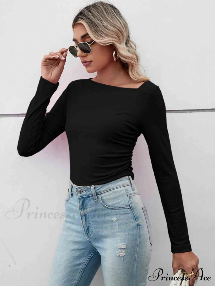 Casual Arm Neck Long Top Basic Asymmetrical T-Shirt