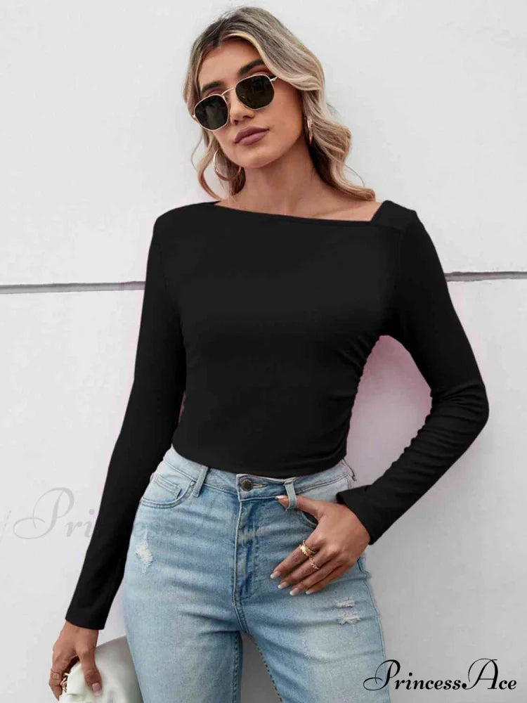 Casual Arm Neck Long Top Basic Asymmetrical T-Shirt