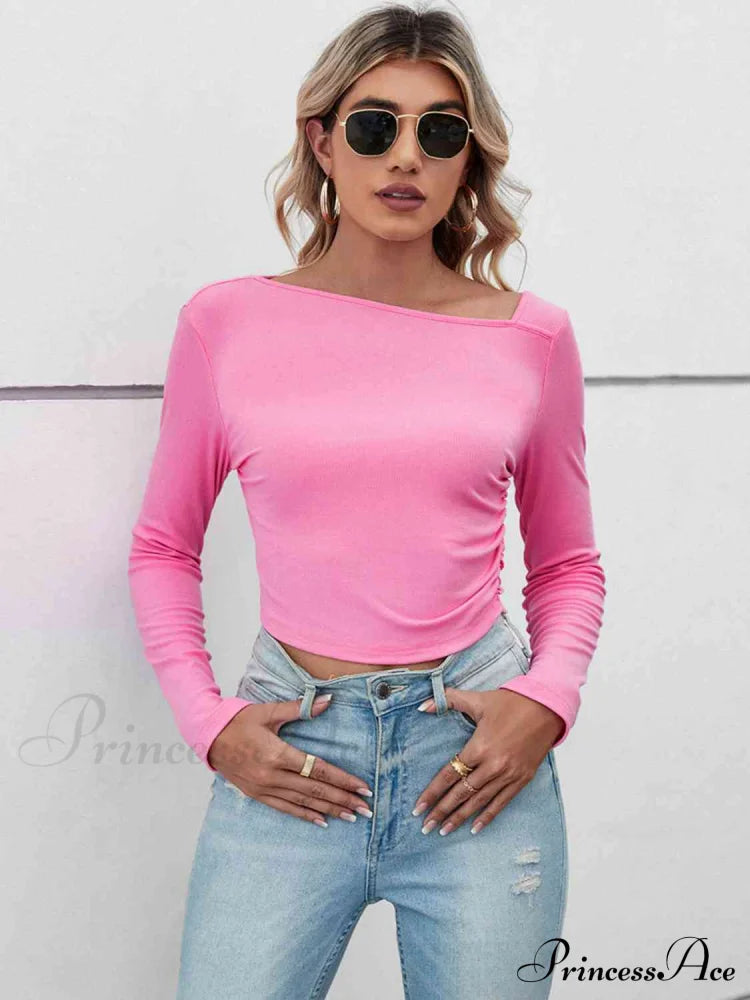 Casual Arm Neck Long Top Basic Asymmetrical T-Shirt